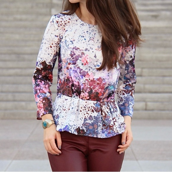 2/$25 H&M Floral Watercolour Peplum Blouse - Picture 1 of 8